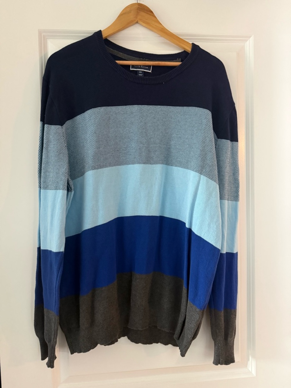 Club Room Men's Crewneck Sweater in Navy, Light Blue & Gray